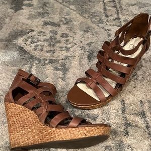 Ladies tan wedge sandals